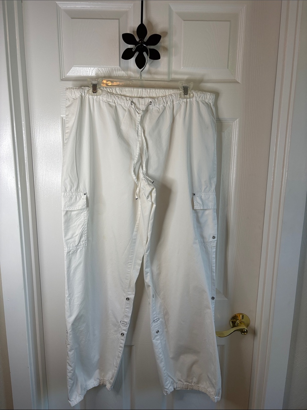 Nash White Cargo Drawstring Pants Generous Size Lg